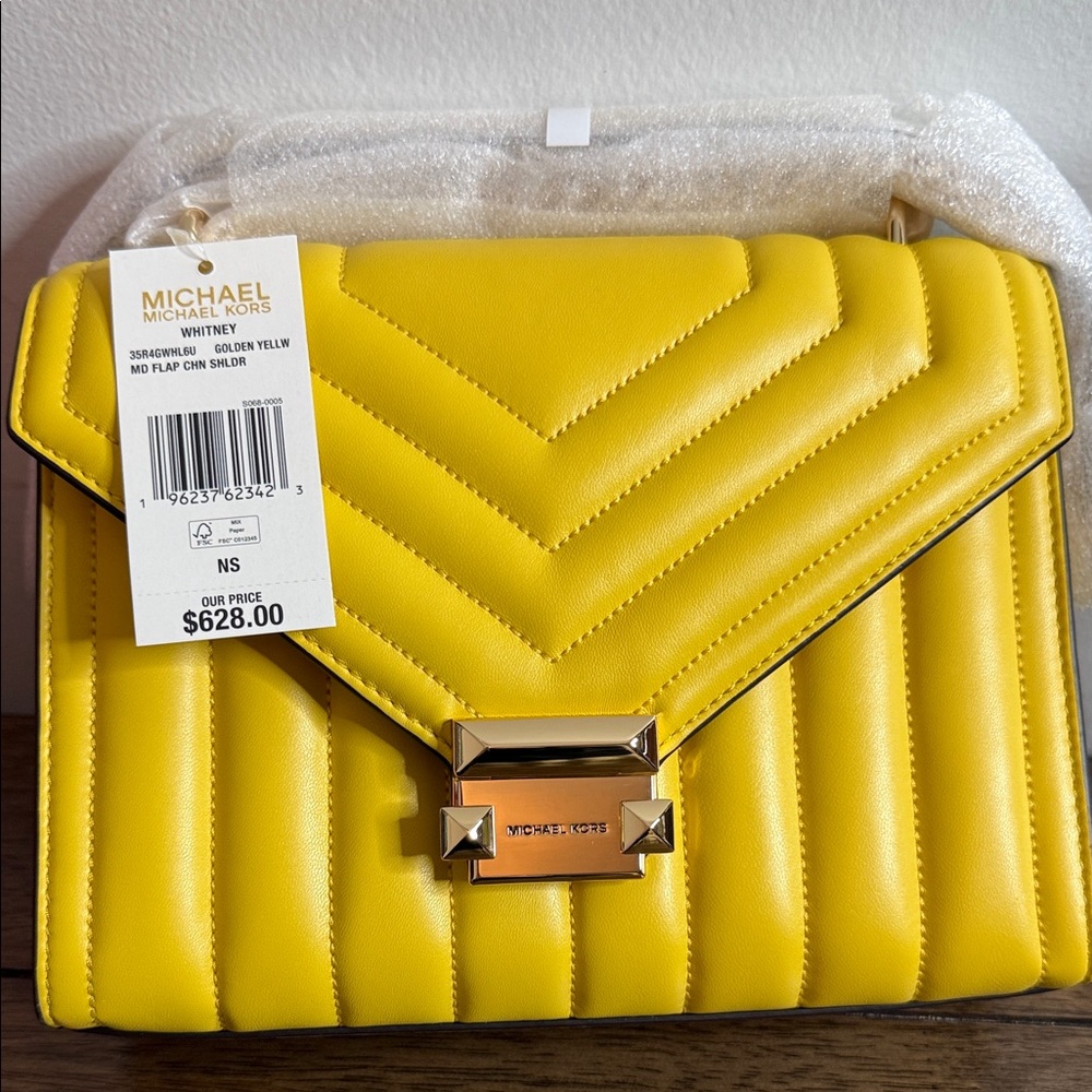 Michael Kors Golden Yellow Quilted Crossbody Bag - Picture 3 of 5